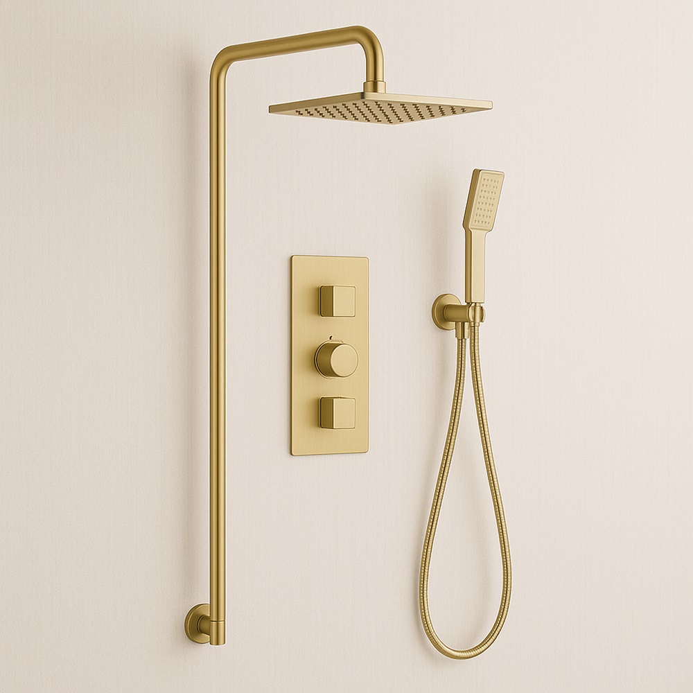 Wall mounted thermostatic rain shower set in hospitality finish